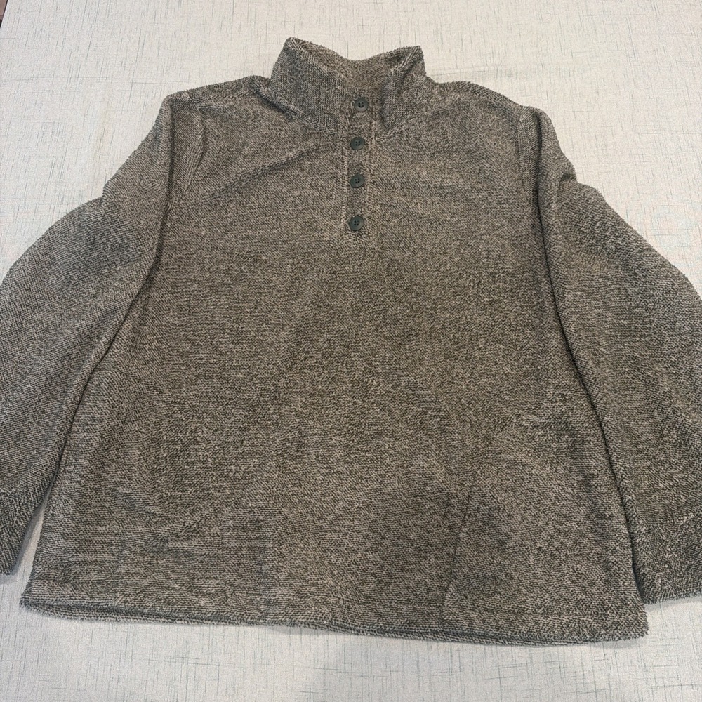 Eddie Bauer Sweatshirt Womens XL Green Mock Neck 1/4 Button 00087
